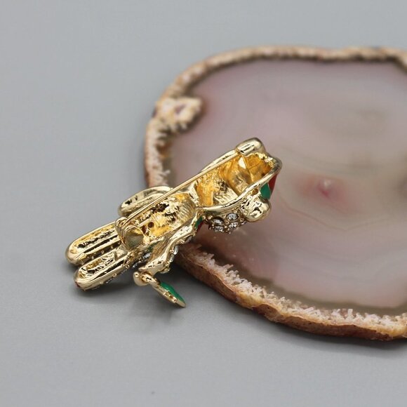 Jewelry pin brooch Holidays Christmas bear Santa yellow gold tone sparkly cute - Picture 7 of 13